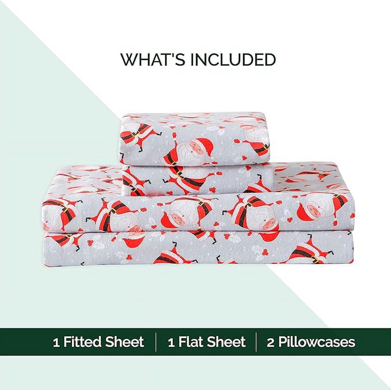 Elegant Comfort - 4 PIECE Holiday Christmas Flannel Cotton Sheet Set, Deep Pocket Fitted - Full, Jolly Santa