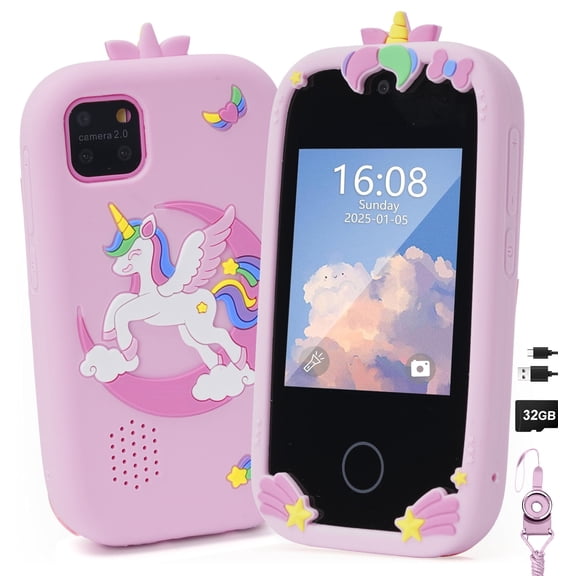 Inadays Kids Smart Phone for Girls Gifts - Toddler Christmas Birthday Gift for Age 3 4 5 6 7 8 Year Old, Kids Cell Phone Toy with Touchscreen, Dual Cameras, Learning,Mp3 Player,Games with 32 GB Card