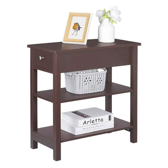 Wubio 24'' Narrow Side Table Slim End Table with Drawer and Shelves for Small Space