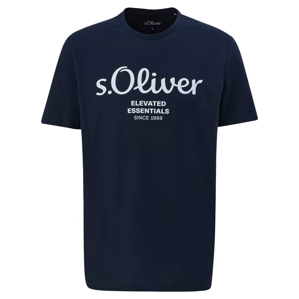 s.Oliver Camiseta hombre - Basic, estampado logo, cuello redondo, algodón Azul oscuro L (Large)