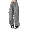 thumbnail image 3 of UDAUDU Womens Cargo Pants 2026 High Waist Baggy Casual Travel Parachute Trousers Loose Fit Y2K Streetwear with Multi Pockets Gray XL, 3 of 6