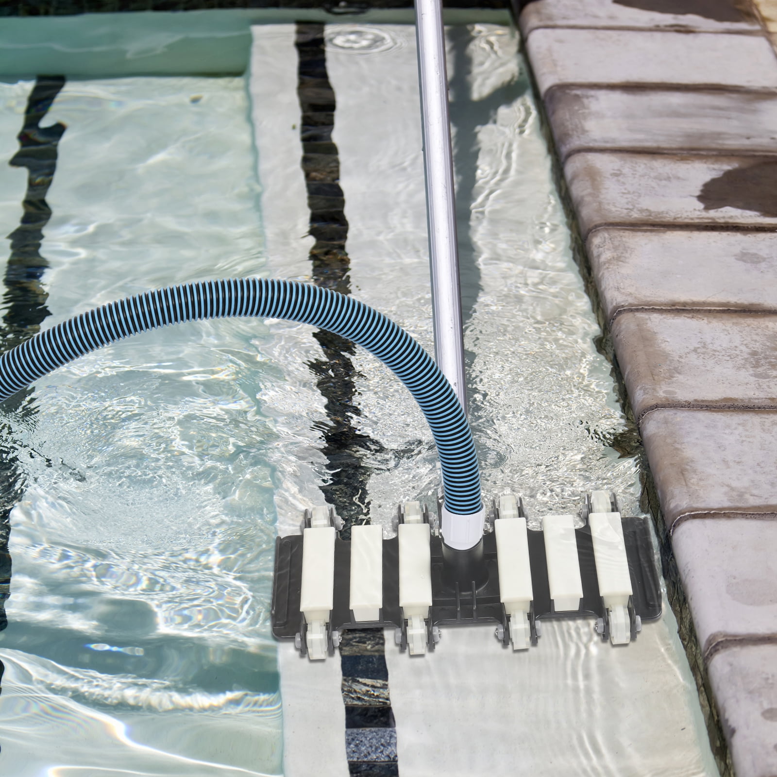 Ktaxon Swimming Pool Vacuum Head, Rectangle Pool Vacuum Head with Wheels, Black&White