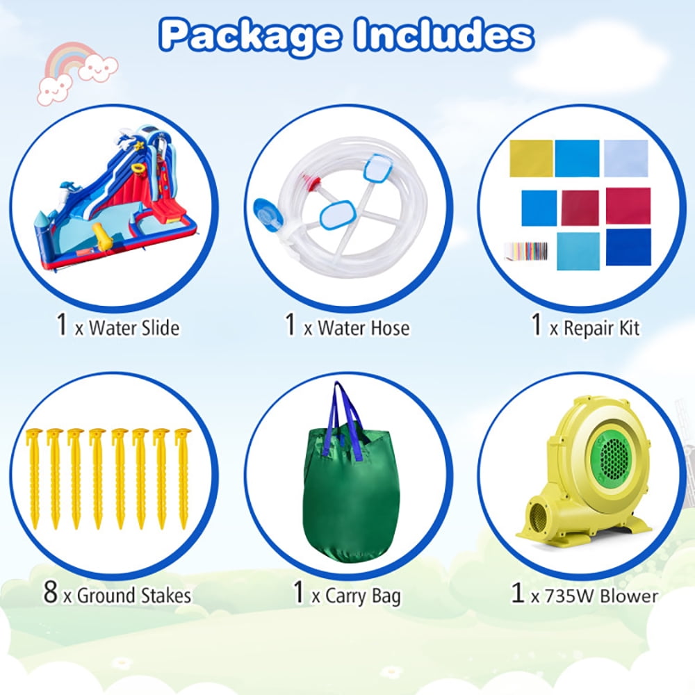 Aimee Lii 6-In-1 Inflatable Water Park with 735W Blower, Bounce House Water Slide