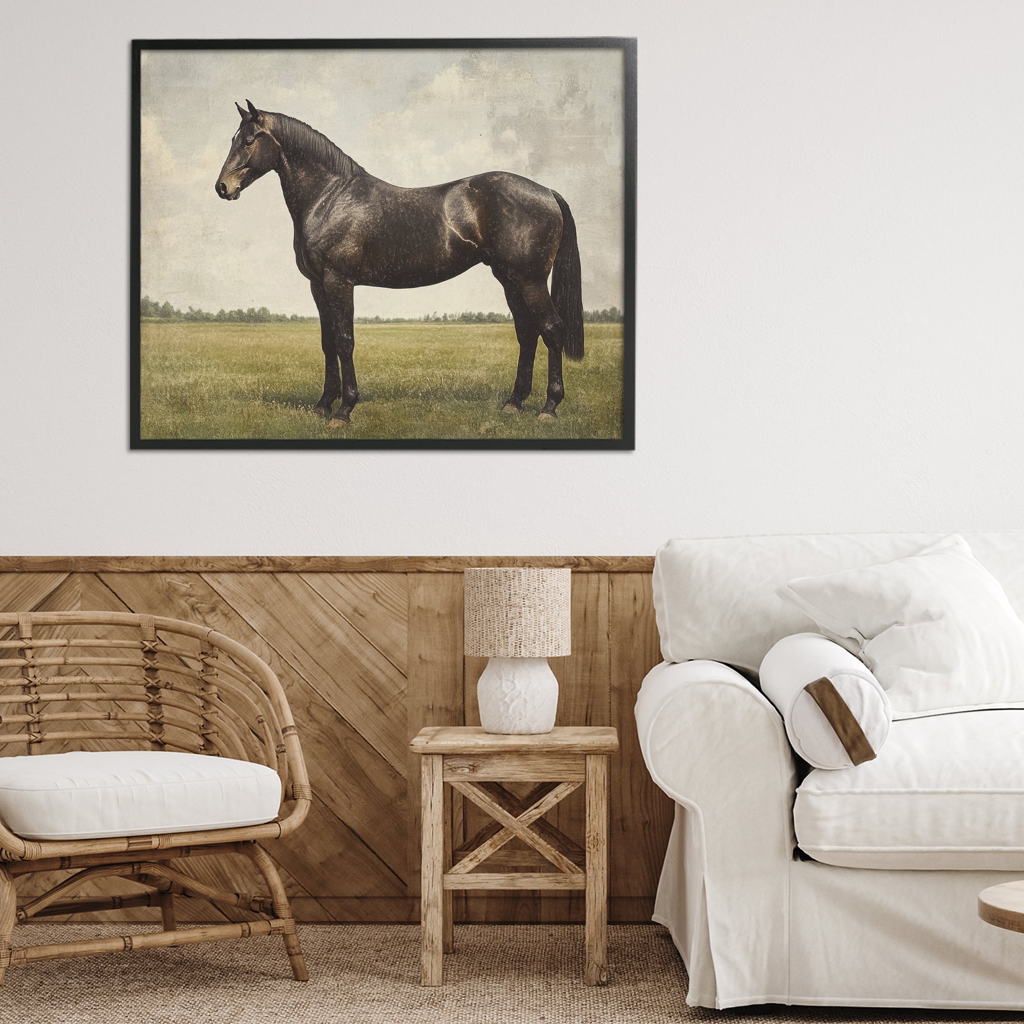Stupell Industries Espresso Horse in Pastoral Field Black Framed Giclee Art, design by Petal Prints Design