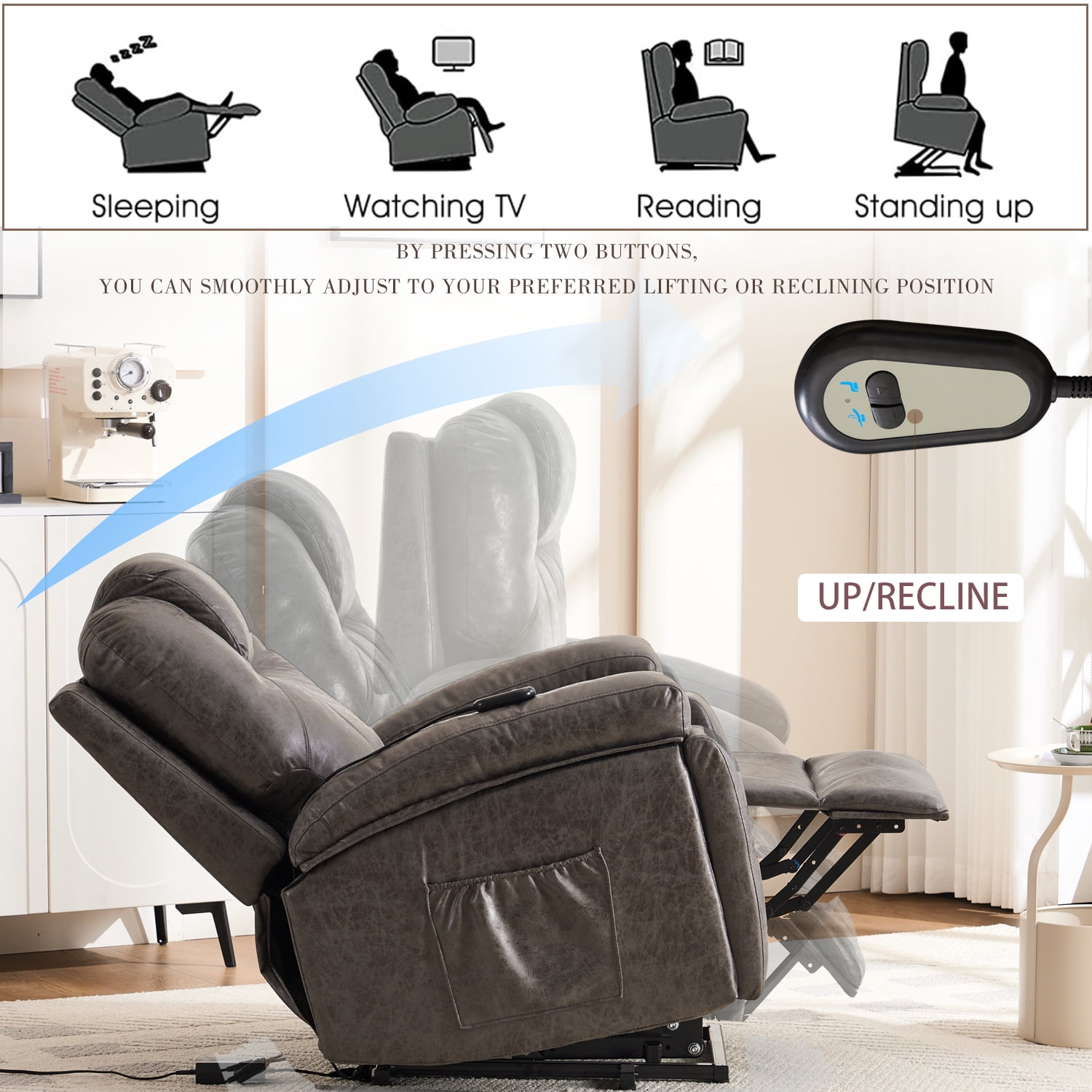Aukfa Power Lift Recliner Chair w/ Massage & Heat for Elderly, Overstuffed Recliners,Concealed Cup Holder,Gray'