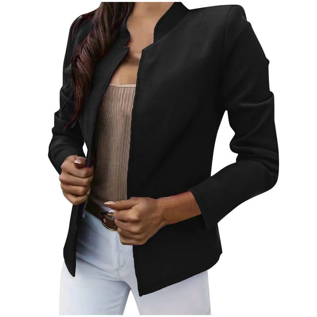 GDREDA Blazer Élégant pour Femmes à devant Ouvert et Col Cranté, Veste de Travail Noire, TTTTG