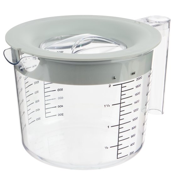 Mainstays 8-Cup Large Clear Plastic Measuring Cup with 3-Position Lid and Easy-Read Measurements, Grey