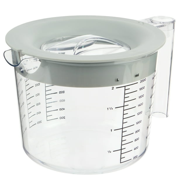 Mainstays 8-Cup Large Clear Plastic Measuring Cup with 3-Position Lid and Easy-Read Measurements, Grey