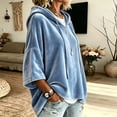 thumbnail image 5 of Textilo Womens Velvet Hoodies 3/4 Batwing Sleeve Drawstring Hoodie Hooded Solid Color Sweatshirts Travel Loose Fit 2026 Fall Winter Casual Clothing,Blue M, 5 of 6