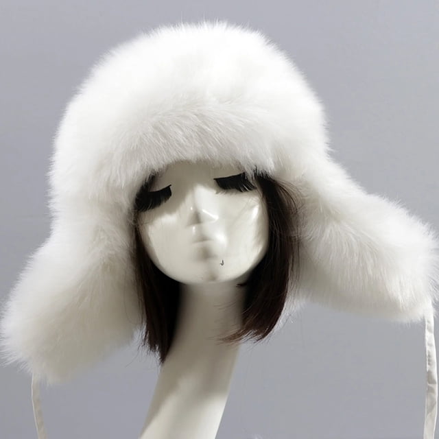 Faux Snow Trapper Hat With Ear For Skiing Head Circumference Bomber Hats beanies hats White