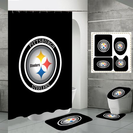 Ultimate Sports Shower Set: Non-Slip Rug, Waterproof Curtain, Lid Cover & Hooks - Football Theme