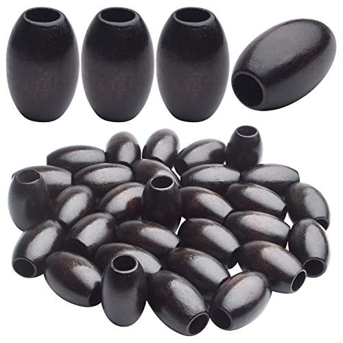 Aylifu Large Hole Wooden Beads,30 Pcs Dark Brown Wooden Beads Loose Spacer Beads Oval Tube Beads for Making Necklace Bracelet and Other Stuffs