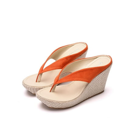 

UKAP Wedge Flip Flops For Women Platform Sandal Slippers Summer Beach Shoes Orange Tag41=US 9(W)