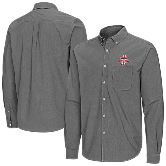 Men's Antigua Black Toronto FC Porter Woven Tri-Blend Long Sleeve Button-Down Shirt