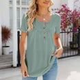 thumbnail image 2 of qolati Women Summer Tunic Tops 2024 Henleys Short Sleeve Button Crew Neck Eyelet T Shirt Cute Loose Fit Ruched Front Holiday Tunic Blouse, 2 of 3