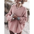 thumbnail image 4 of Women'S Oversized Sweaters Batwing Sleeve Mock Neck Jumper Tops Chunky Knit Pullover Sweater Pink M, 4 of 9