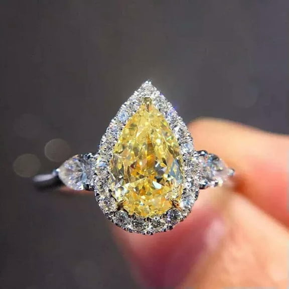 Fashion Pear Cut Cubic Zircon 925 Silver Ring Women Wedding Jewelry Sz 6-10