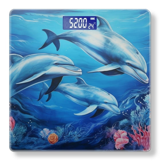 Bathroom Scale, Highly Accurate Digital Body Scale,Precisely Measures Weight up to 400 lbs-Dolphins Gracefully Swimming In The Crystal-Blue Ocean