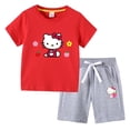 thumbnail image 3 of Hello Kitty-Camiseta de algodón con estampado de dibujos animados para niños y niñas, traje de dos piezas con pantalones de manga corta, verano, 3 of 5