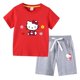 thumbnail image 3 of Hello Kitty-Camiseta de algodón con estampado de dibujos animados para niños y niñas, traje de dos piezas con pantalones de manga corta, verano, 3 of 5