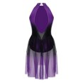 thumbnail image 4 of dPois Robe de Danse Lyrique Sans Manches à Strass Brillants pour Femmes Dégradé de Couleur Robe de Danse Moderne en Maille Violette P, 4 of 5
