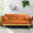 thumbnail image 2 of ACMEASE 70” Velvet Futon Sofa Bed with Adjustable Armrests and 2 Pillows, Convertible Futon Couch, Orange, 2 of 7