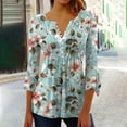 thumbnail image 2 of CYMMPU 3/4 Sleeve Blouses for Women Dressy Casual Summer Fashion Shirts Flower Printed Loose Fit Spring Tunic Tops Button V Neck Flare Sleeve Empire Waist A Line T-Shirts Multicolor S, 2 of 5