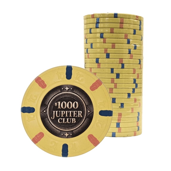 Playzaic Jupiter Club 43mm Oversize Poker Chips (25-pack) - Real Casino Clay - $1,000 Yellow