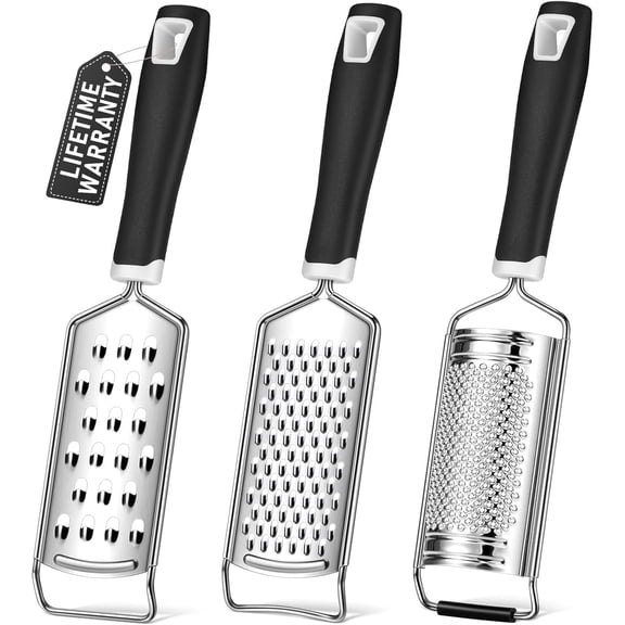 Sopito 3 Pack Stainless Steel Hand Cheese Grater with Silicone Handle, Lemon Zester for Chocolate Spices Ginger