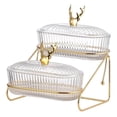 thumbnail image 1 of Fruit Bowl for Kitchen Counter, Candy Dish with Lids Multi Compartment Fruit Basket with Metal Rack Modern Candy Jar for Candies and Snacks Display Stand for Home Kitchen Party(Double Tiered ), 1 of 6