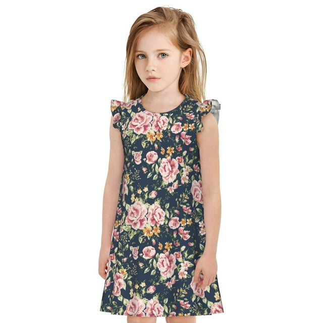 Vsdgher Chemises de Nuit Vintage Florales pour Filles Manches Courtes à Volants Robe de Nuit Pyjama pour Fête Pyjama-TG