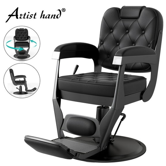 Black Vintage Reclining Hydraulic Barber Chair All Purpose Heavy Duty Hair Stylist Salon Spa Beauty Tattoo Equipment