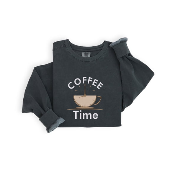 Embroidered Coffee Time Shirt, Coffee Time Embroidery Sweatshirt, Coffee Mug Design, Coffee Addict Shirt, Coffee Time