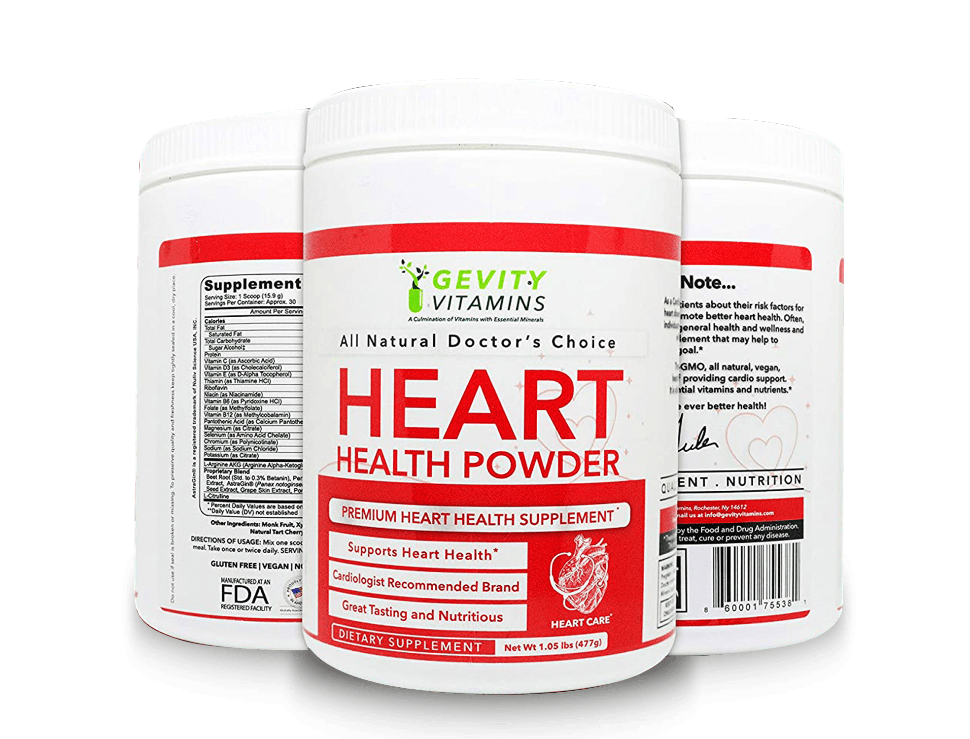 Gevity Vitamins Heart Health Powder – Premium Boost Nitric Oxide with L-Arginine | L-Citrulline | Coenzyme Q10 – Cardiovascular Support - 30 Servings