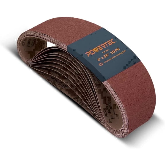 POWERTEC 10PK 4 x 36 Inch Sanding Belts, 120 Grit Aluminum Oxide Belt Sander Sanding Belt, Sandpaper for Belt and Disc Sander (110110)