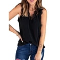 thumbnail image 1 of Top de Tirantes Holgado Sin Mangas con Cuello en V y Encaje de Pestañas de Verano, Color Negro, Talla L, 1 of 10