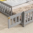 thumbnail image 4 of Full Wood House-Shaped Headboard Floor Bed Mattress Foundation with Fence, Bed Frame Storage Bed w/ Wooden Slats for Boy Girl, No Box Spring Needed, Easy Assembly, 4 of 9