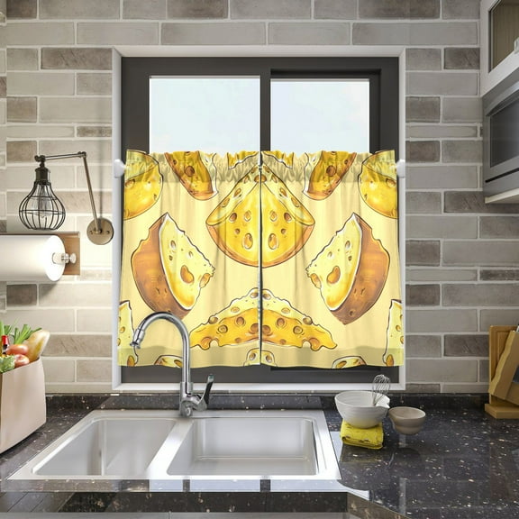 Cheese Yellow Kitchen Curtains Half Tier Curtain 2 Rod Pockets Bathroom Bedroom Cupborad Living Room 27"x24"