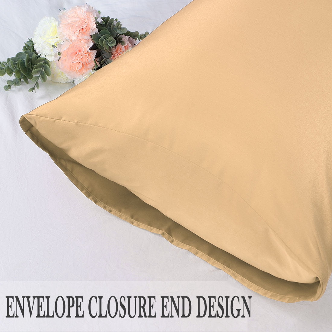 Unique Bargains Silky Satin Pillow Cases Covers Set of 2 Caramel King