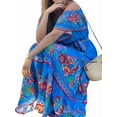thumbnail image 2 of Women'S Mexican Dress Summer Floral Print Off the Shoulder Sleeveless Beach Long Maxi Dress Blue XXL, 2 of 7