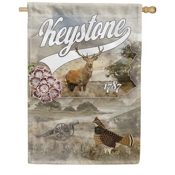 America Forever Pennsylvania State House Flag- 28 x 40 inches- Pennsylvania White-tailed Deer, Ruffed Grouse, and Mountain Laurels State USA Regional Yard Outdoor Decorative Double Sided Flag