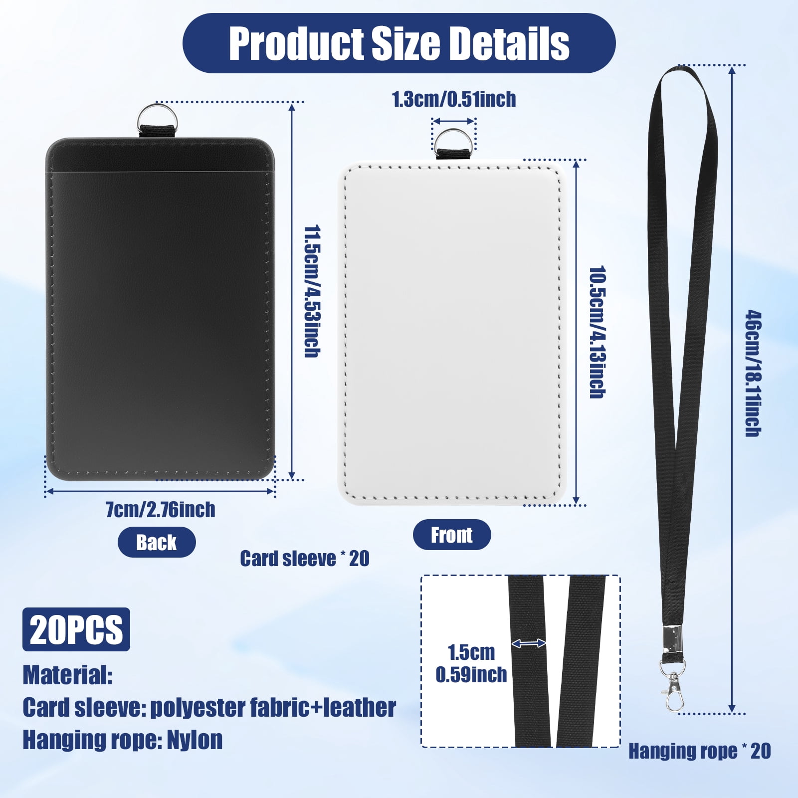 20 Pack Sublimation Blank PU Leather ID Badge Holder with Lanyard – Heat Transfer Vertical ID Card Holder for Office, Employee & Student