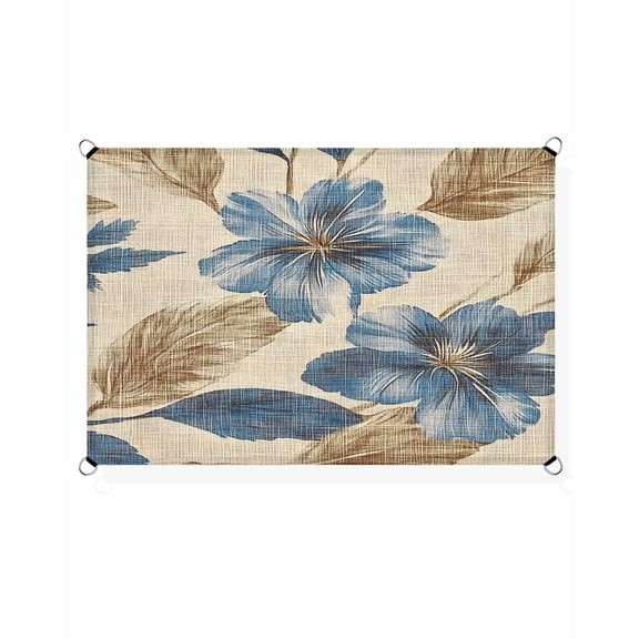 Vintage Style Sun Shade Sail 12'X16' Tropical Plants Blue Flowers UV Block Outdoor Sail Shades Breathable Waterproof Rectangular Sunshade for Patio Garden Pool Pergola Porch