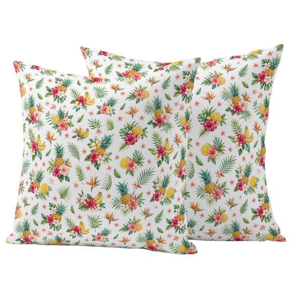 Watercolor Botanical Outdoor Waterproof Pillow Covers, Tropical Leaves Fruits Flower Blossom Decorative Square Throw Pillowcase Sofa Cushion Sham for Patio/Couch/Chair, 20"x20" 2 Pack
