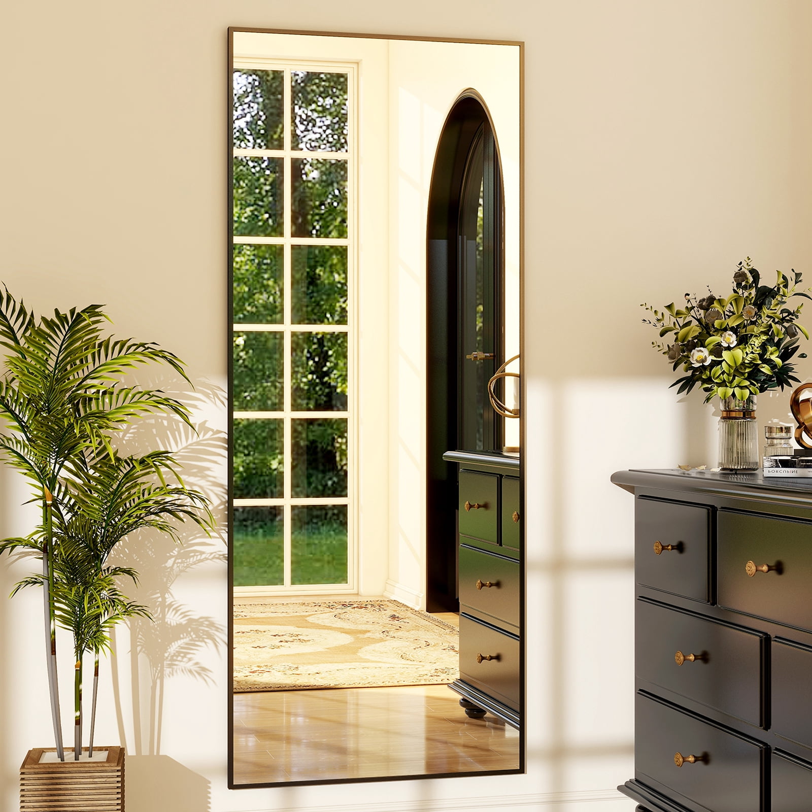 AUROMIR 21"x64" Full Length Rectangle Mirror Full Body Free Standing Floor Mirror, Black