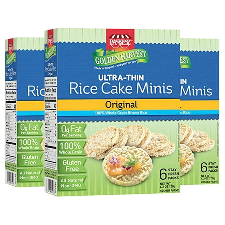 Paskesz Ultra-Thin Original Wholegrain Brown Gluten-Free Rice Cakes Minis with Natural Ingredients | Kosher Certified Non-GMO Pack of 3