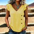 thumbnail image 6 of Miluxas Women's Gingham Plaid Sleeveless Tank Tops Button Accent V Neck Casual Loose Tunic Blouse Lightweight Summer Shirts for Daily Vacation Yellow, 6 of 7