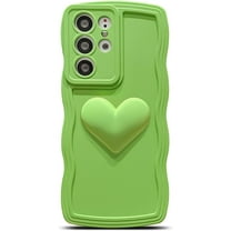for Samsung Galaxy S21 Ultra Case 6.8", Cute Kawaii 3D Love Heart Solid Color Curly Wave Frame Camera Lens Cover Shockproof Soft Silicone S21 Ultra Phone Case for Women (Green)