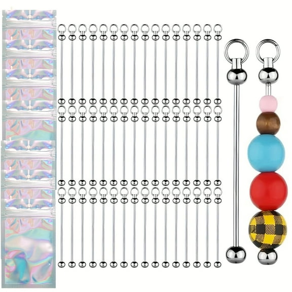 30 Set Beadable Keychains Include 15 Keychains 15 Gift Bags for Beads Bulk Blank Bar ID Name Badge Reels with Belt Clip Beadable Items for Nurse Teacher Office Jewelry DIY Gift