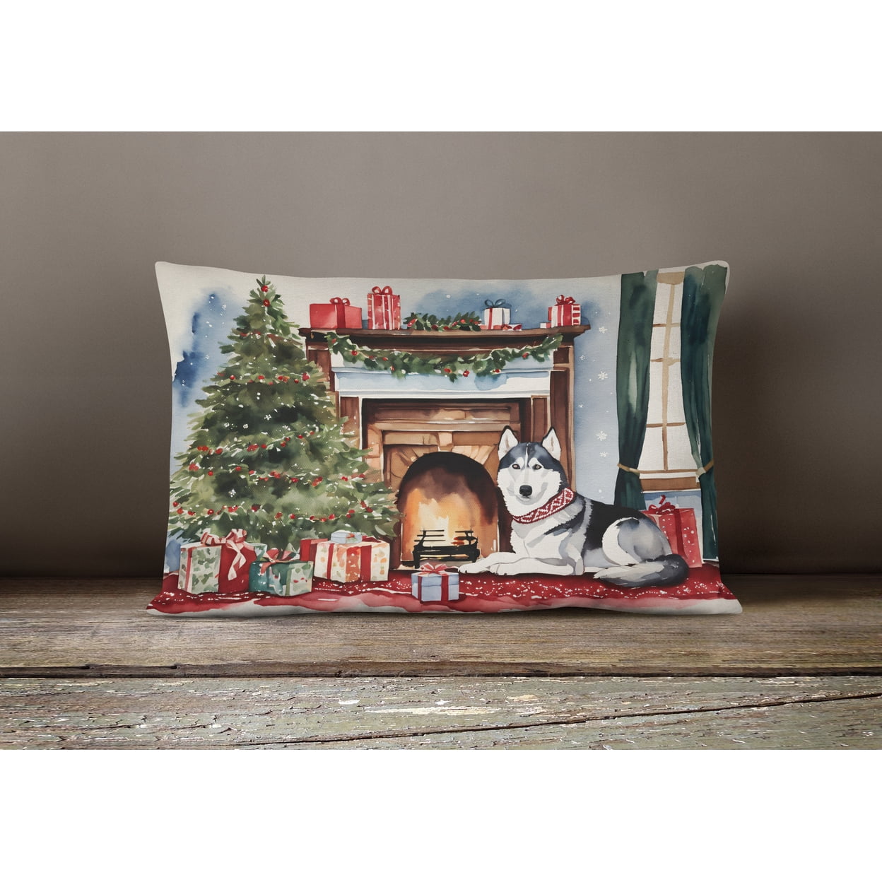 Siberian Husky Cozy Christmas Throw Pillow 12 in x 16 in